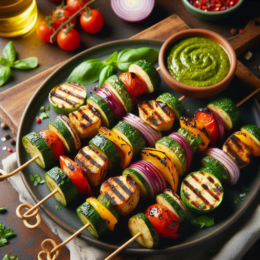 Grilled Vegan Veggie Skewers with Chimichurri Sauce