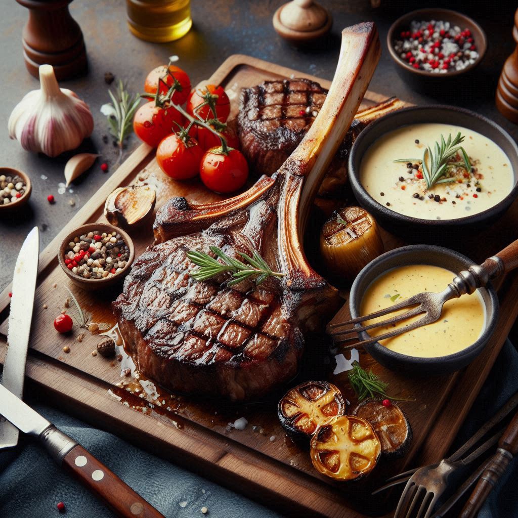 Tomahawk Steak Cooked Over Charcoal with Béarnaise Sauce