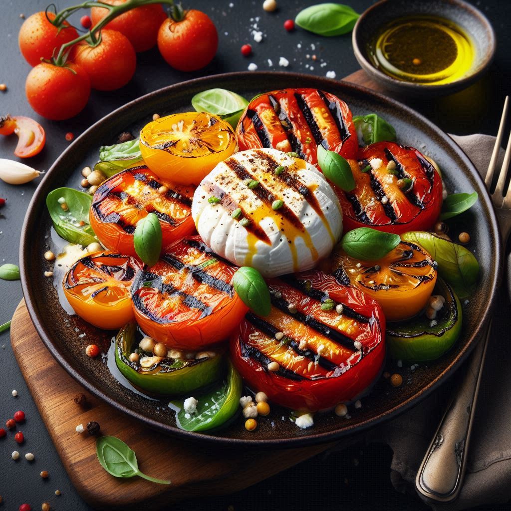 Grilled Heirloom Tomato Salad with Burrata Cheese